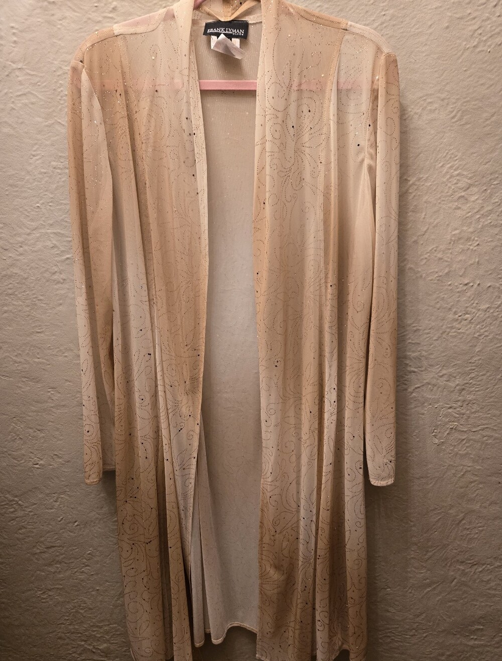 Frank Lyman Beige Glitter Mesh Duster Cardigan Open Front Evening Cover Up